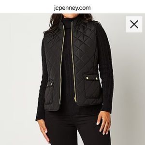 St John’s Bay Quilted Puffer Vest, Black, Size M